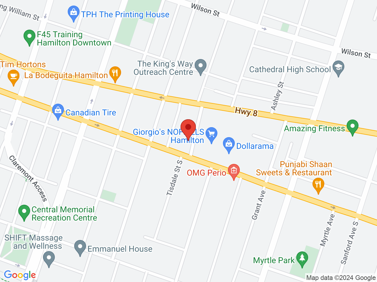 Street map for Odyssey Cannabis, 22 Tisdale St S, Hamilton ON