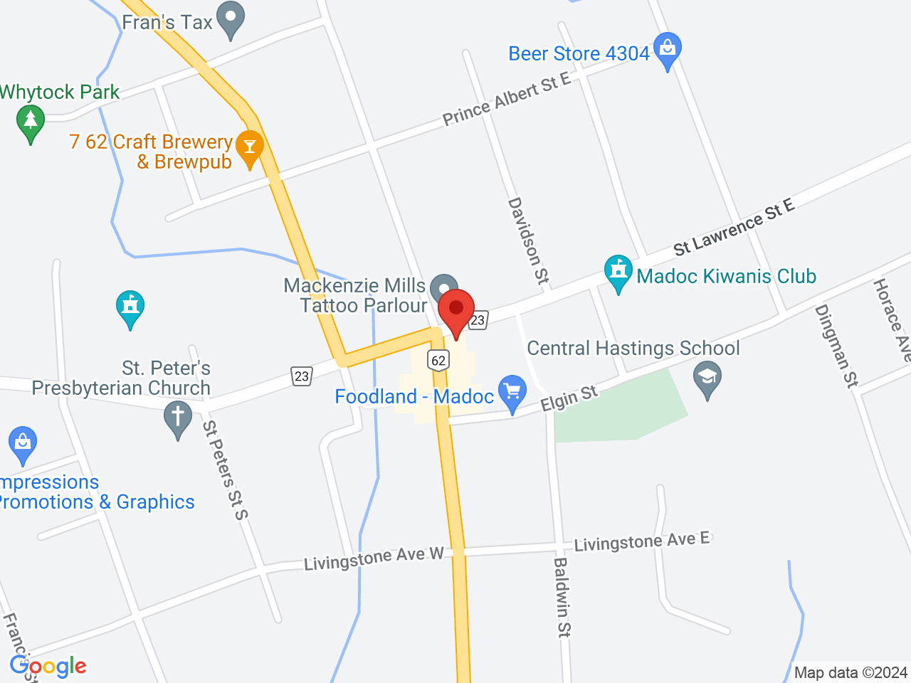Street map for Olympia Cannabis, 15 Durham St S, Madoc ON