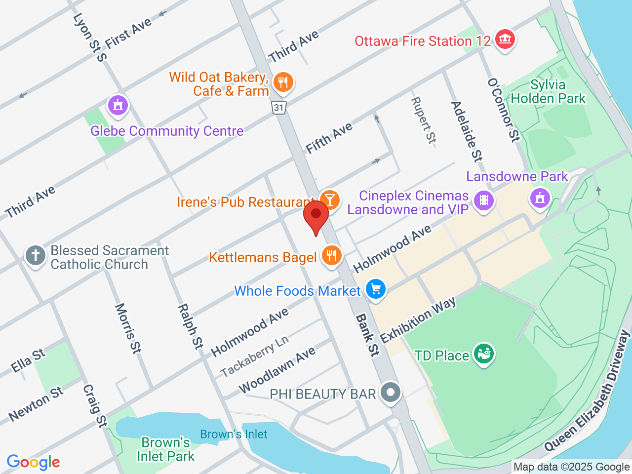 Street map for One Plant Glebe, 900 Bank St, Ottawa ON