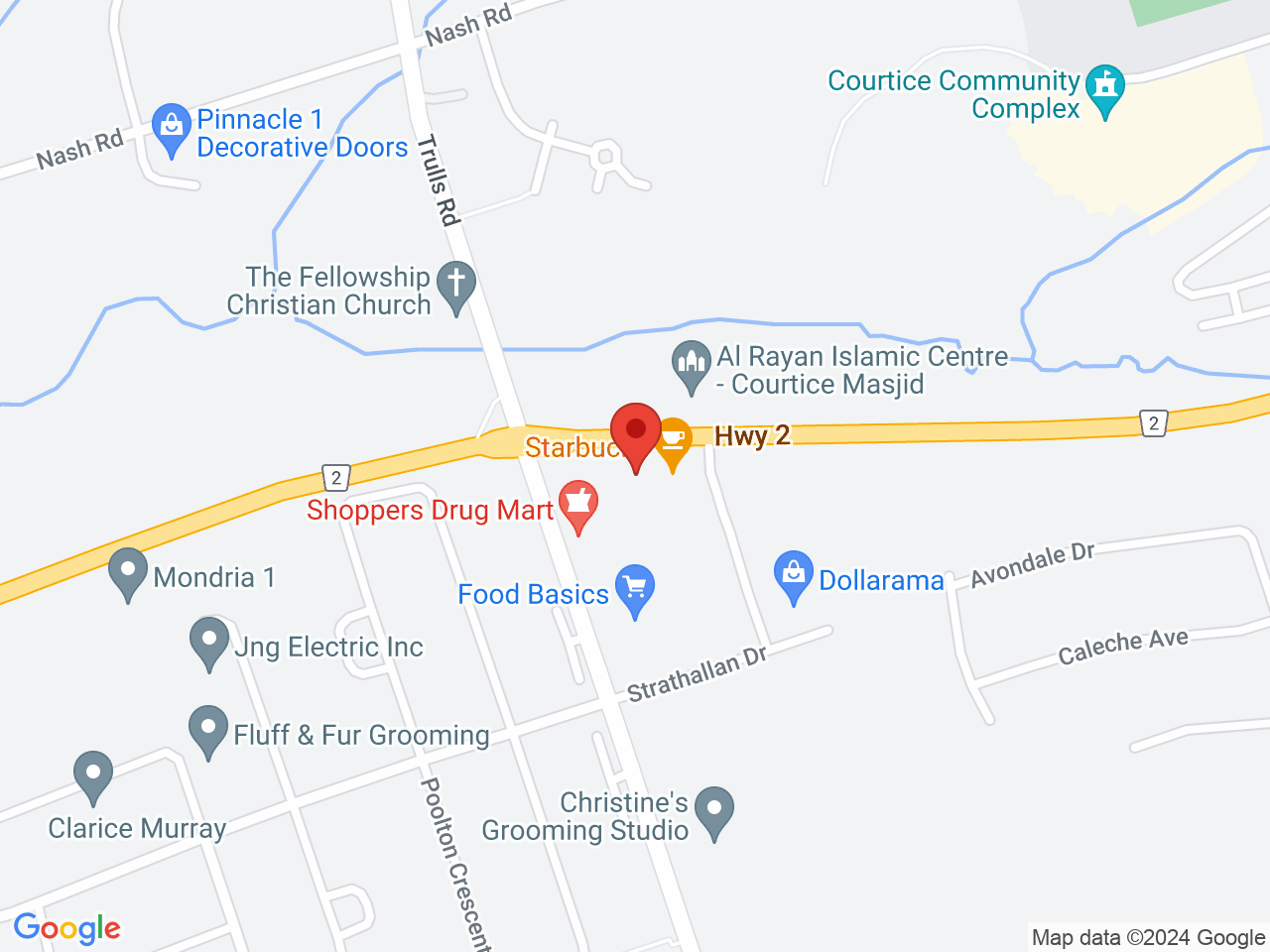Street map for Pop's Cannabis Co., 1635 Hwy 2 Unit #102, Courtice ON