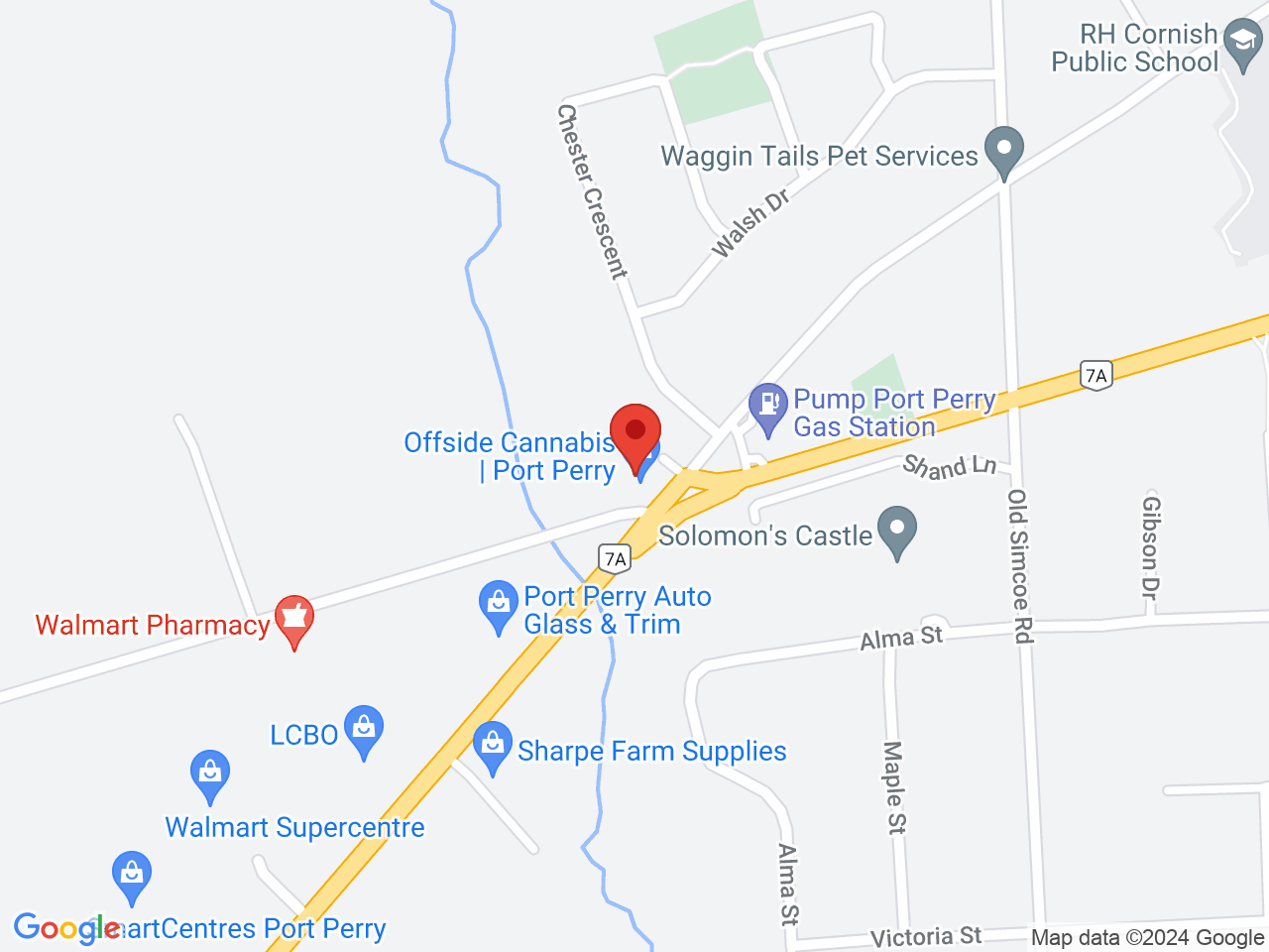 Street map for Offside Cannabis, 693 Queen St, Port Perry ON