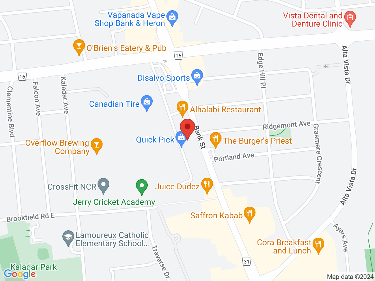 Street map for Planet Earth Cannabis, 1666 Bank St, Ottawa ON