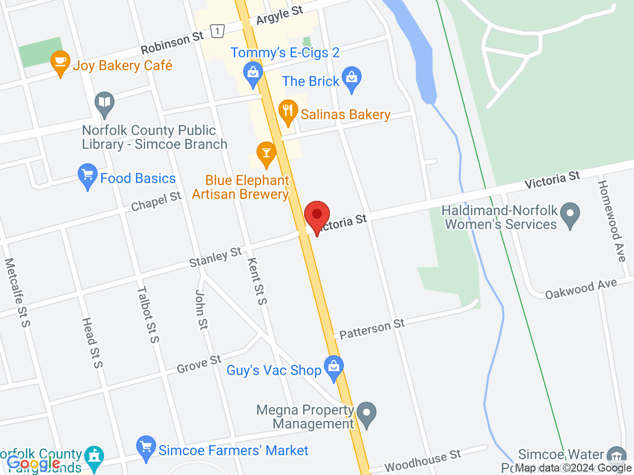 Street map for Rolling Cannabis, 6 Victoria St, Simcoe ON