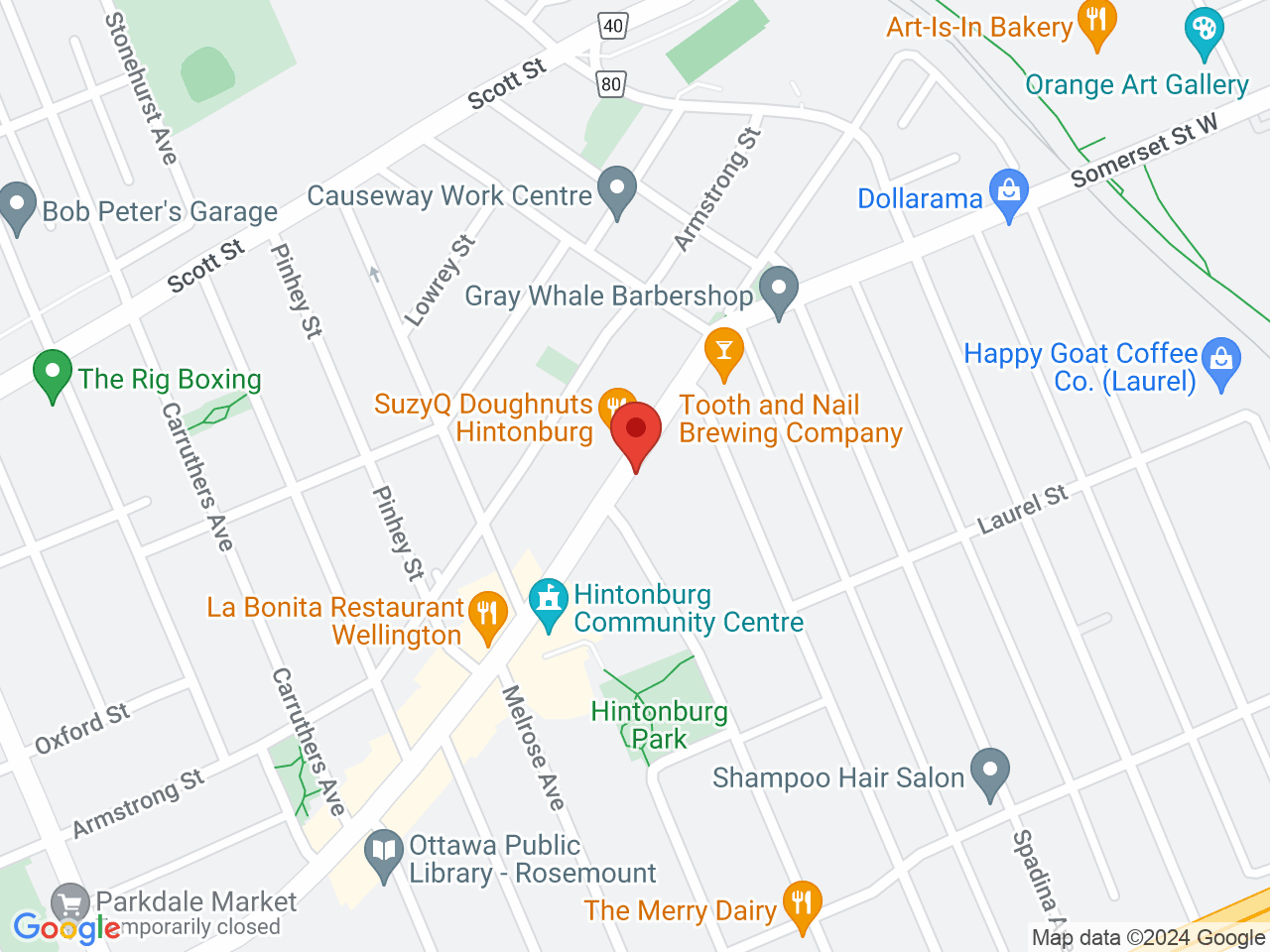 Street map for Secret Garden Cannabis, 1018 Wellington St W, Ottawa ON