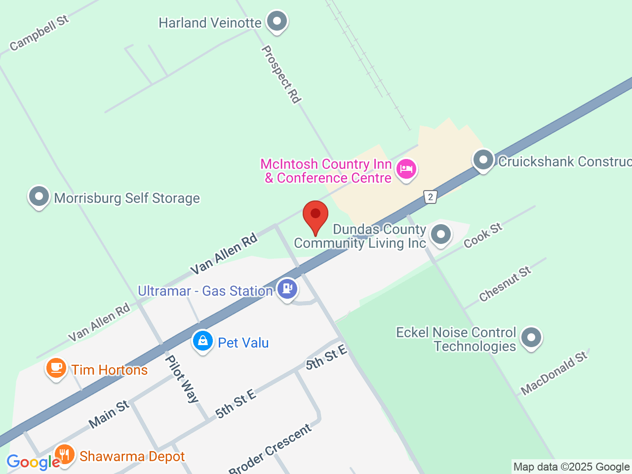 Street map for ShinyBud Cannabis Co., 12467 County Rd 2, Morrisburg ON