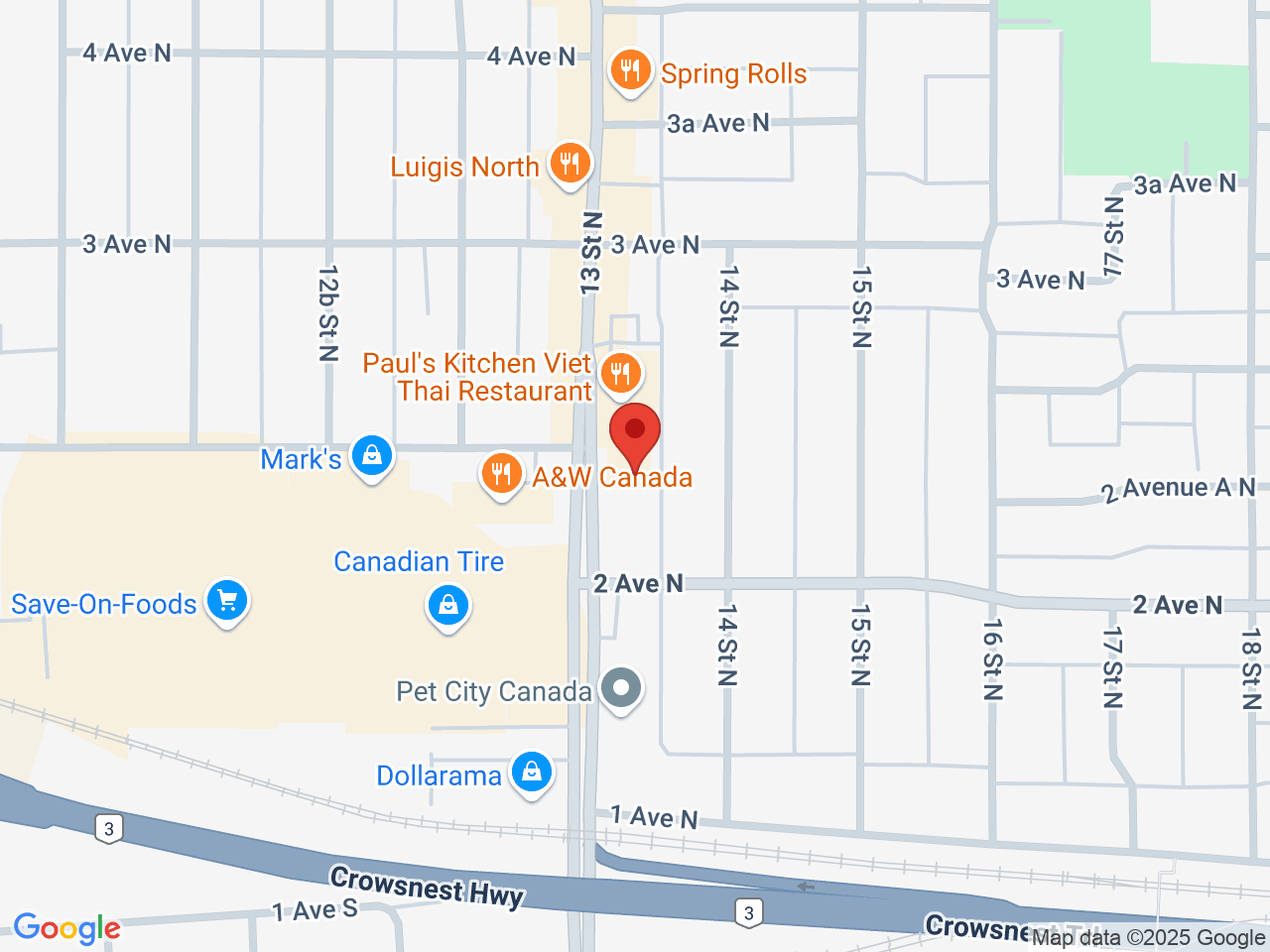 Street map for L.A Cannabis Store, 231 13 St N, Lethbridge AB