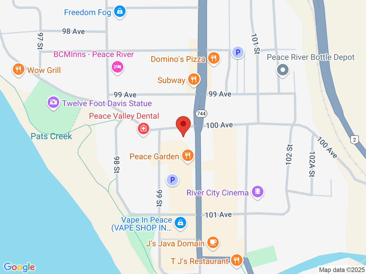Street map for Plain Jane Cannabis, 9909 100 Ave, Peace River AB