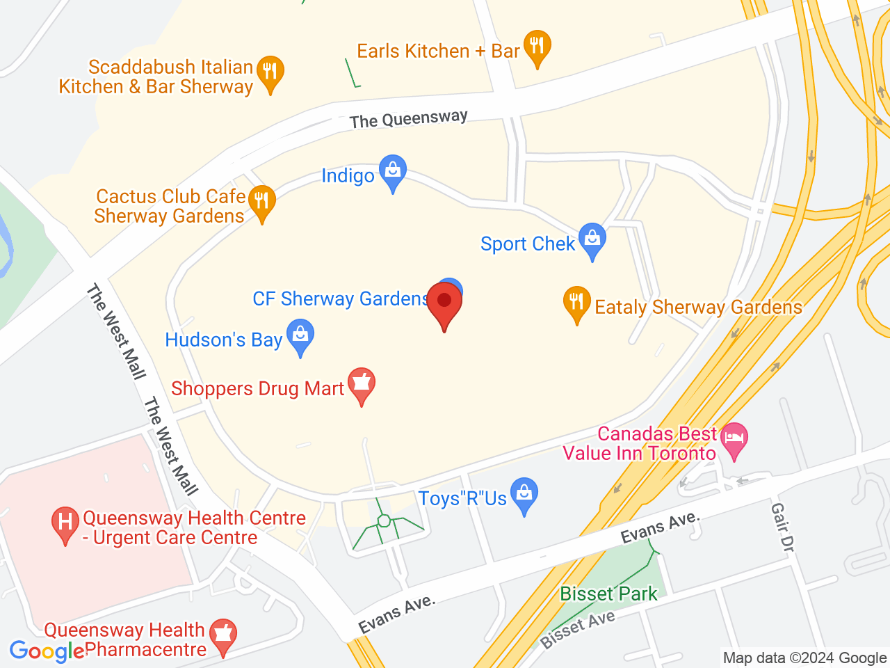 Street map for Tokyo Smoke Sherway Gardens, 25 The West Mall Unit 1723, Etobicoke ON