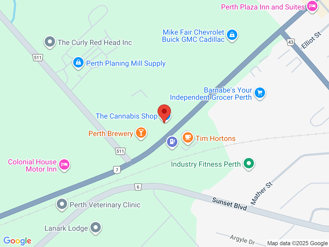 Street map for The Cannabis Shop, 95 Dufferin St Unit A, Perth ON