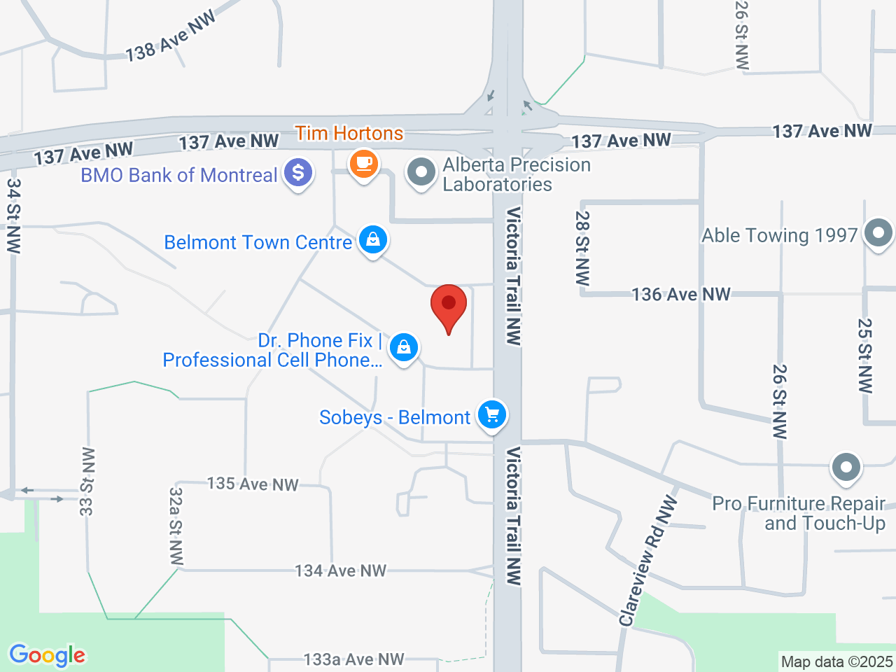 Street map for Value Buds Belmont Town Centre, 13524 Victoria Trail NW, Edmonton AB