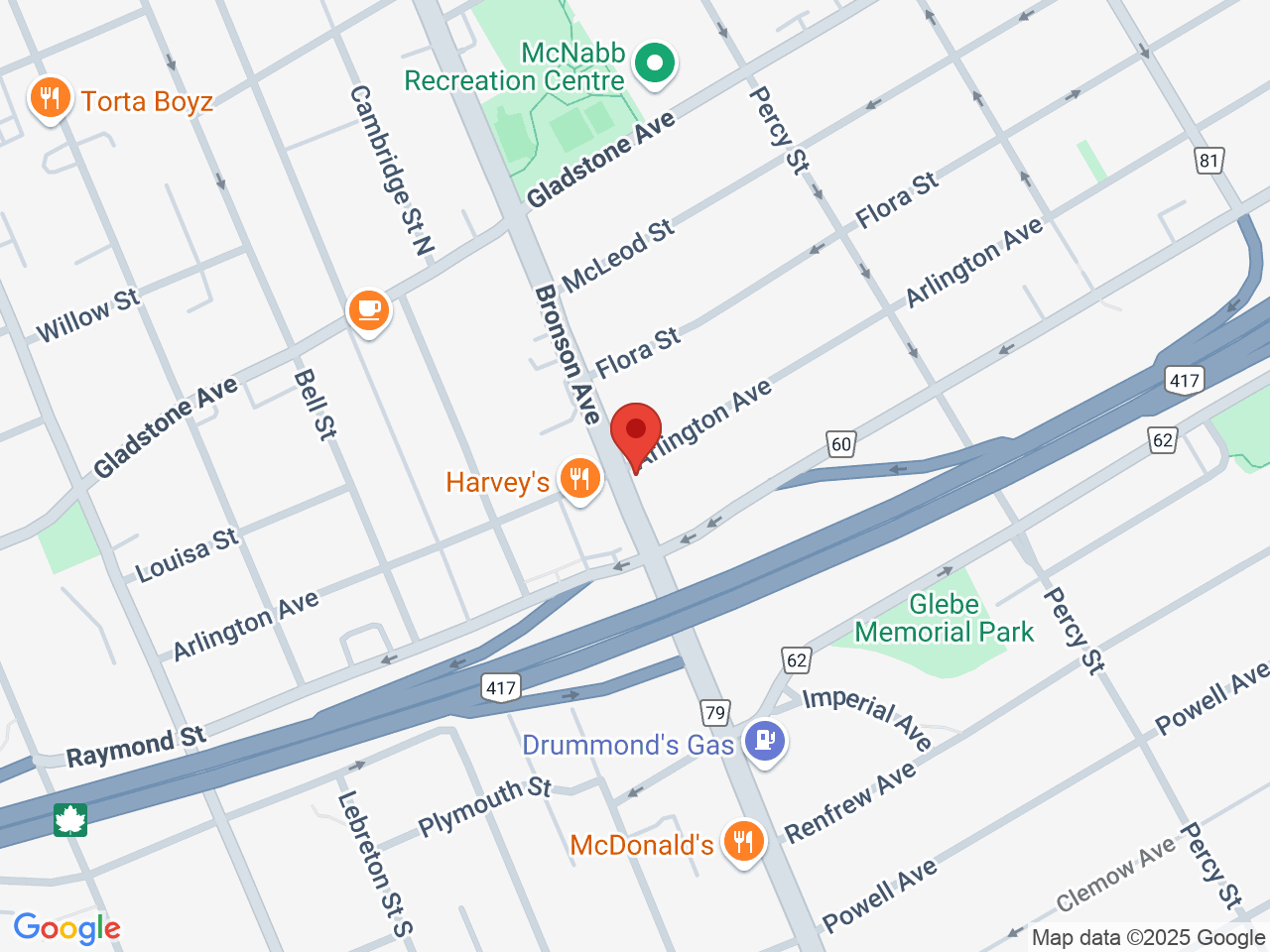 Street map for Twist Cannabis, 565 Bronson Ave, Ottawa ON