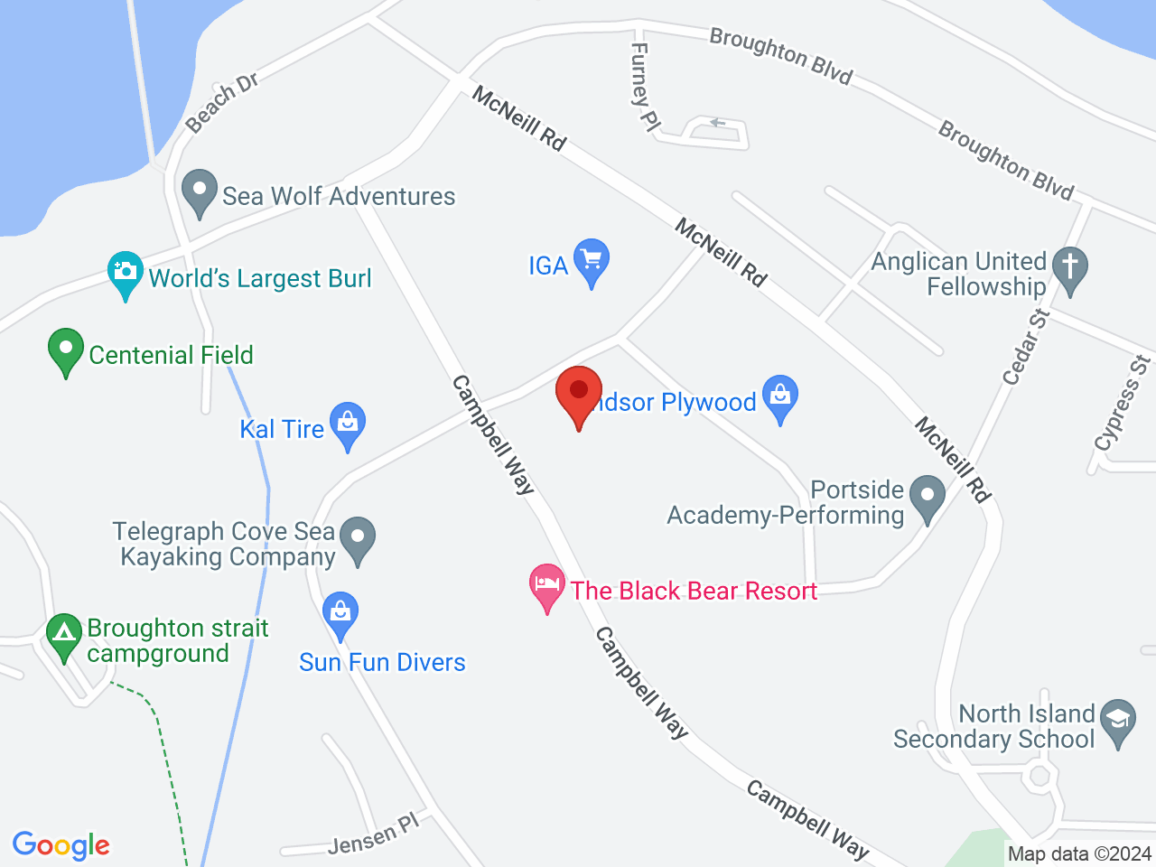 Street map for 100 Percent Cannabis Ltd, 5 - 311 Hemlock St, Port McNeill BC