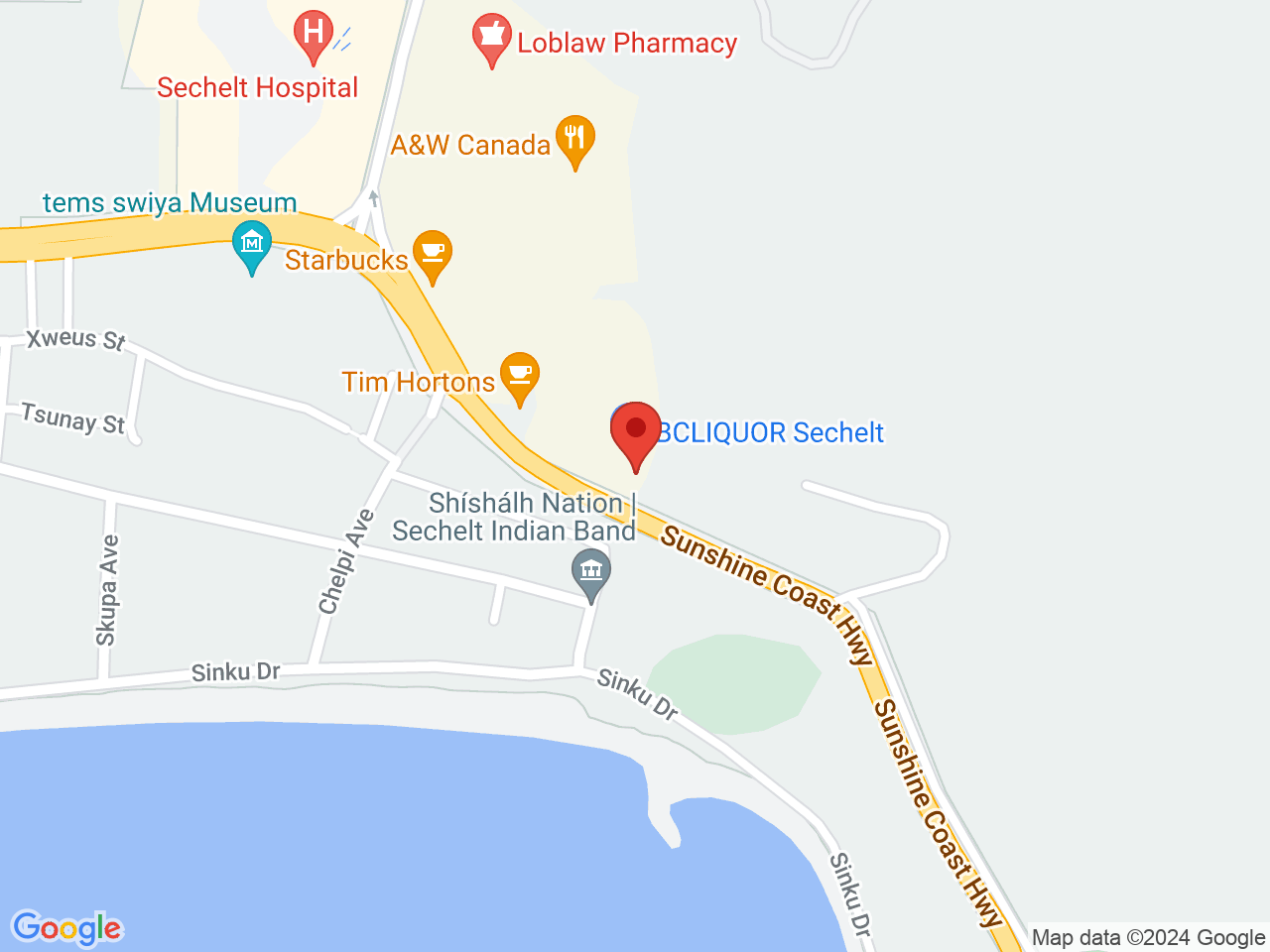 Street map for BC Cannabis Store, 5500 Sunshine Coast Hwy #701, Sechelt BC