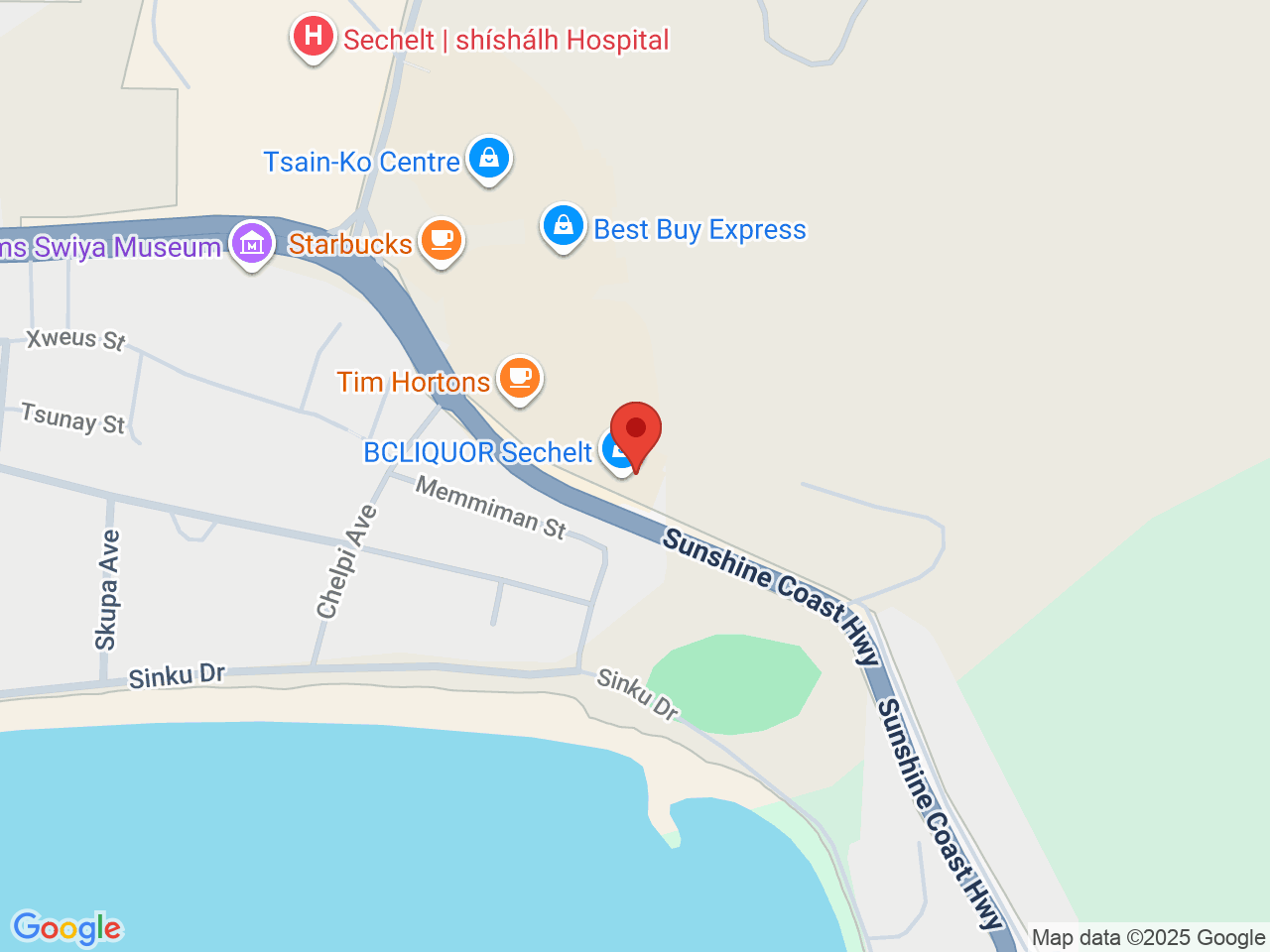 Street map for BC Cannabis Store, 5500 Sunshine Coast Hwy #701, Sechelt BC