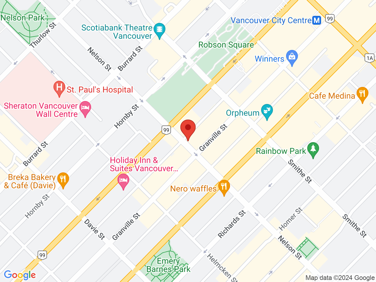 Street map for Canntina Cannabis Nelson, 725 Nelson St, Vancouver BC