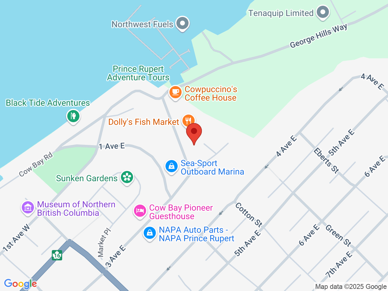 Street map for Cow Bay Cannabis, 3 Cow Bay Rd, Prince Rupert BC