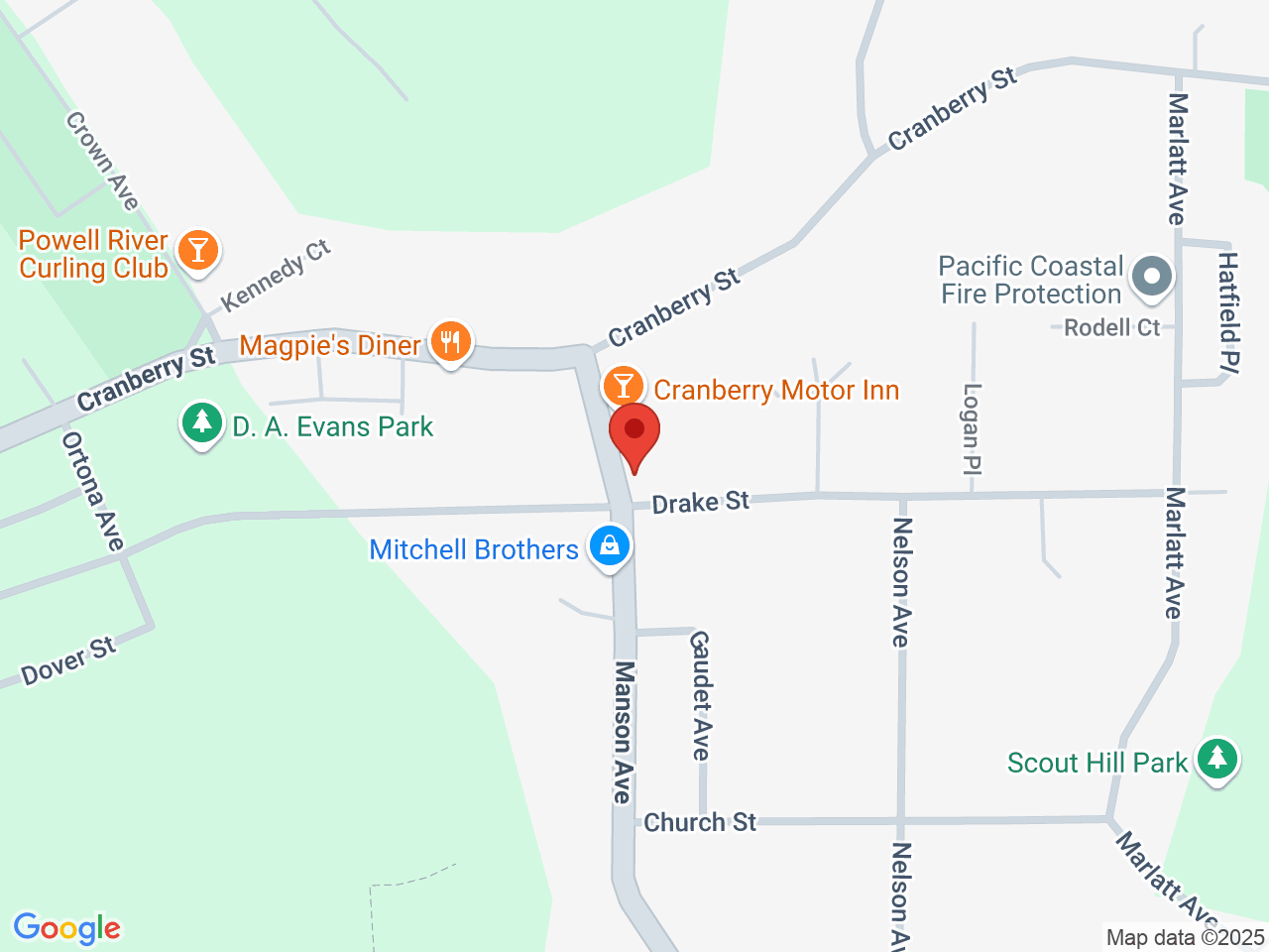 Street map for Cranberry Cannabis, 5712 Manson Ave, Powell River BC