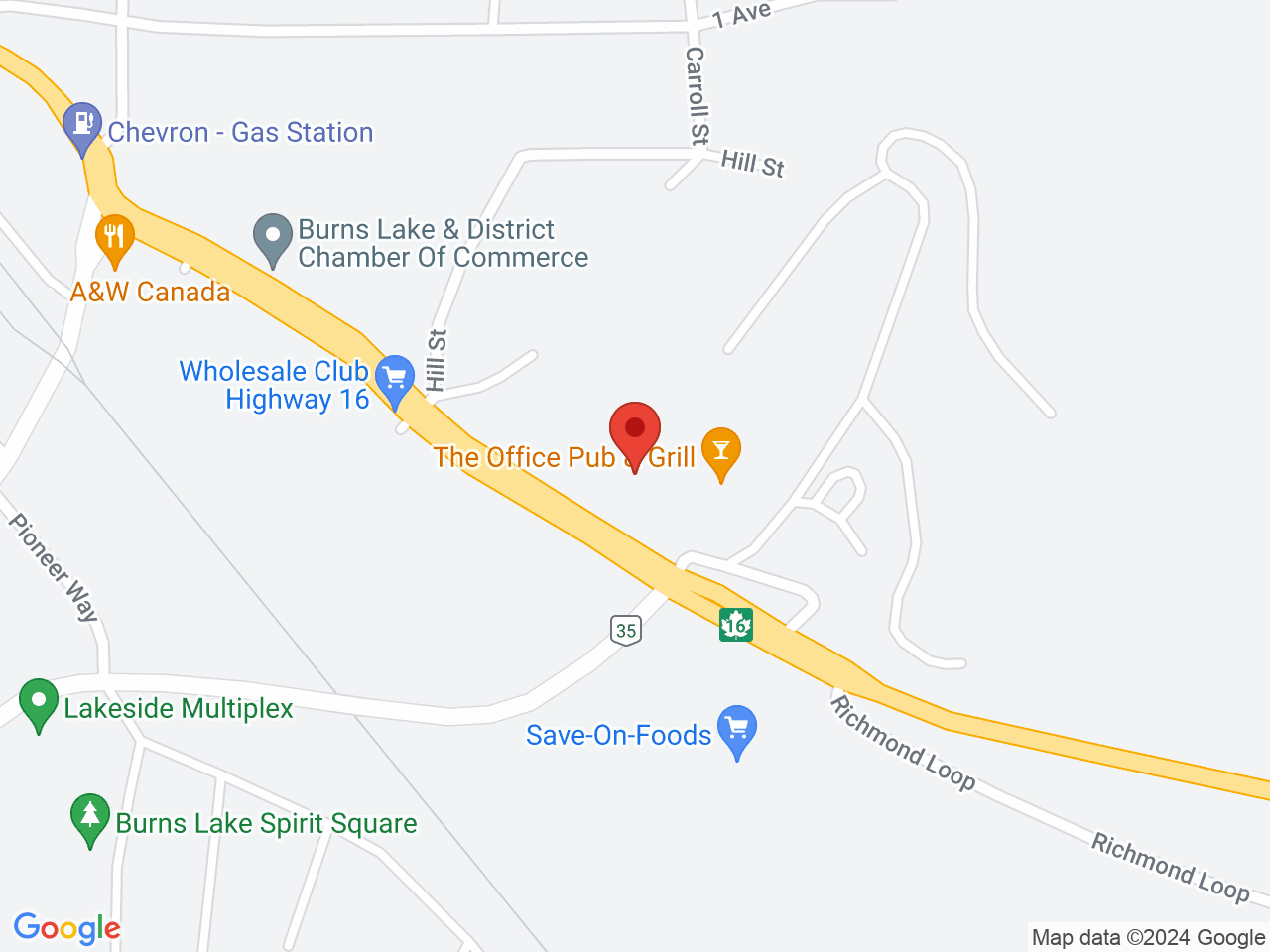 Street map for Crossroads Cannabis, 166 Hwy 16, Burns Lake BC