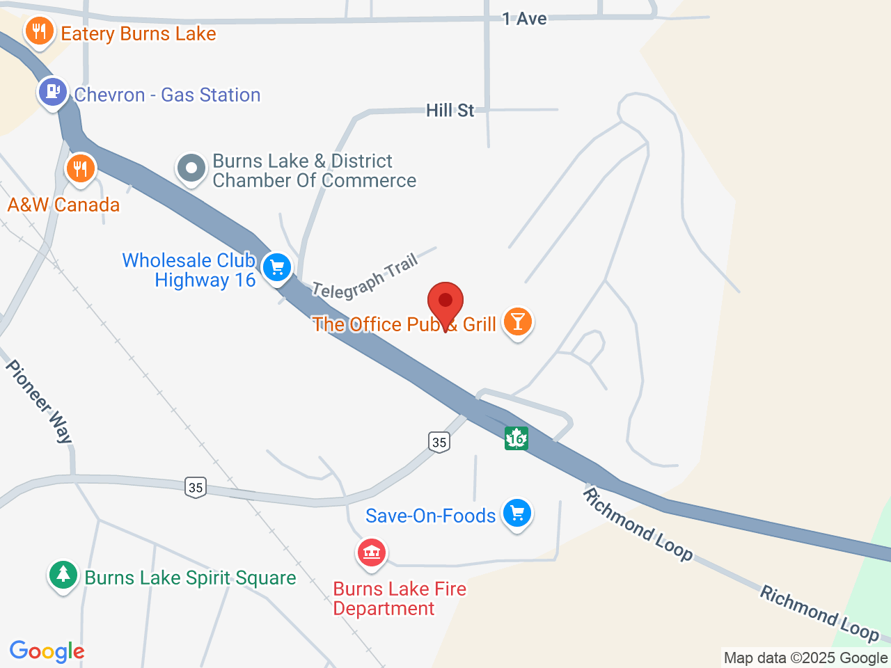 Street map for Crossroads Cannabis, 166 Hwy 16, Burns Lake BC