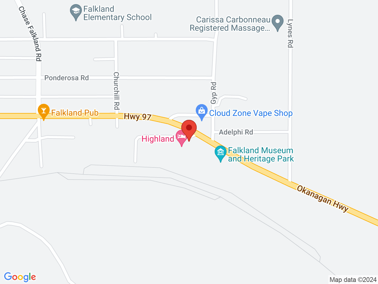 Street map for Highway Cannabis Co, 5661 Highway 97, Falkland BC