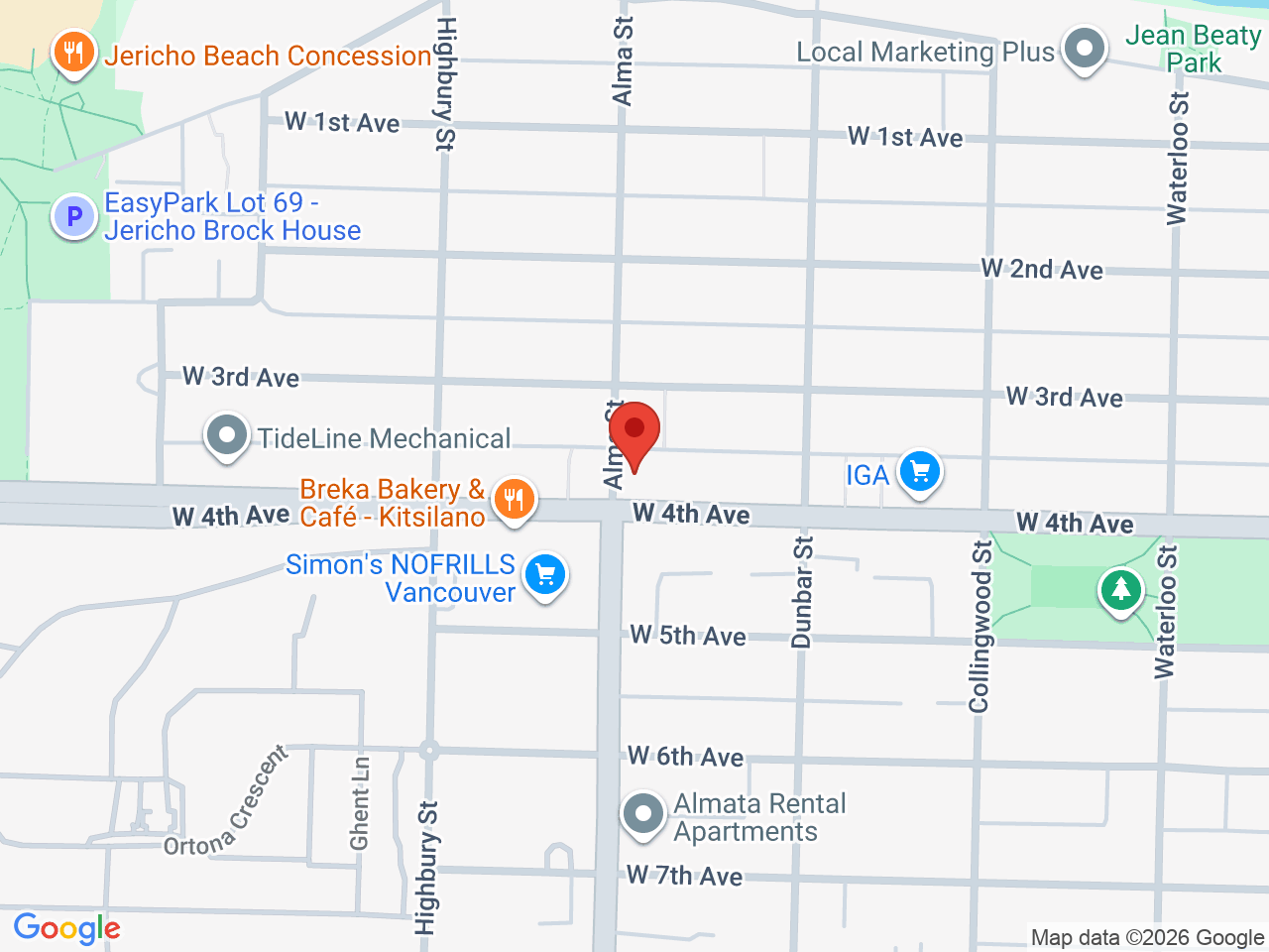 Street map for Cheeky's Cannabis Merchants, 3695 W 4th Ave, Vancouver BC