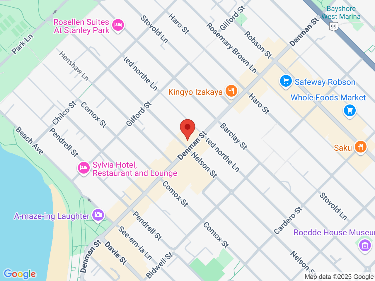 Street map for Muse Cannabis, 999 Denman St, Vancouver BC