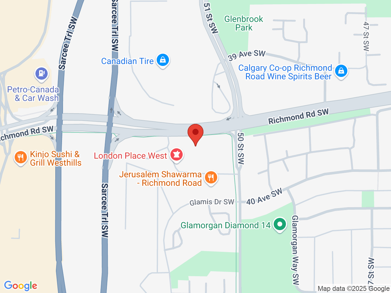 Street map for Big Sky Cannabis, 100-5253 Richmond Rd SW, Calgary AB