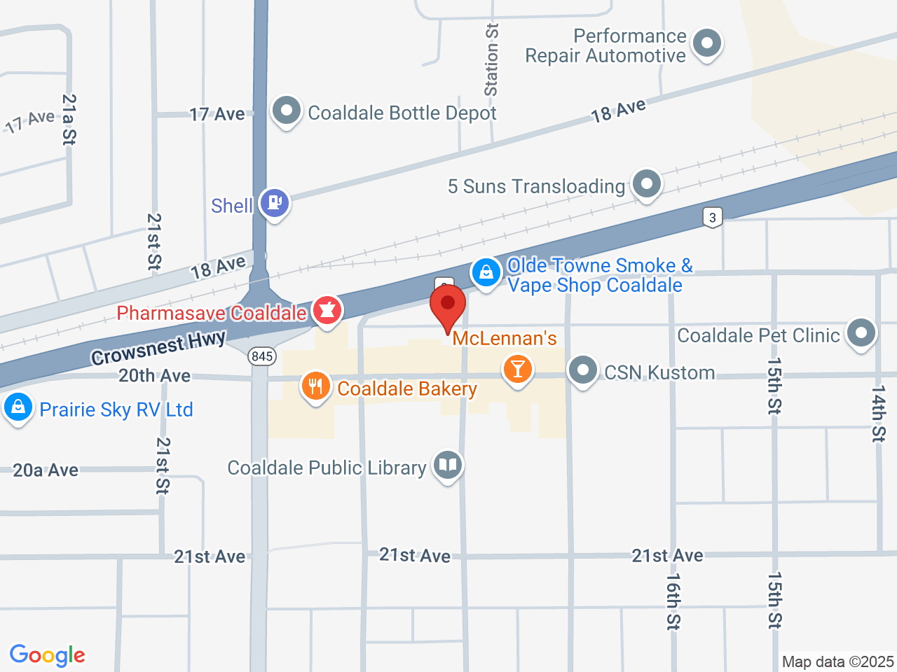 Street map for Boxcar Bud Supply, 1908 18 St, Coaldale AB