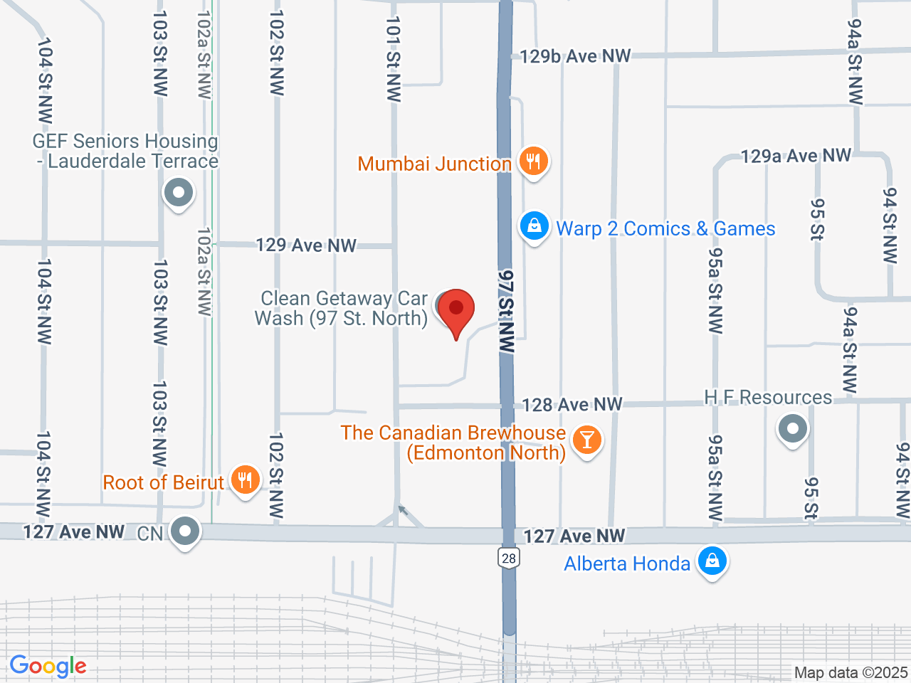 Street map for Brightleaf Cannabis, 12824 97 St NW, Edmonton AB