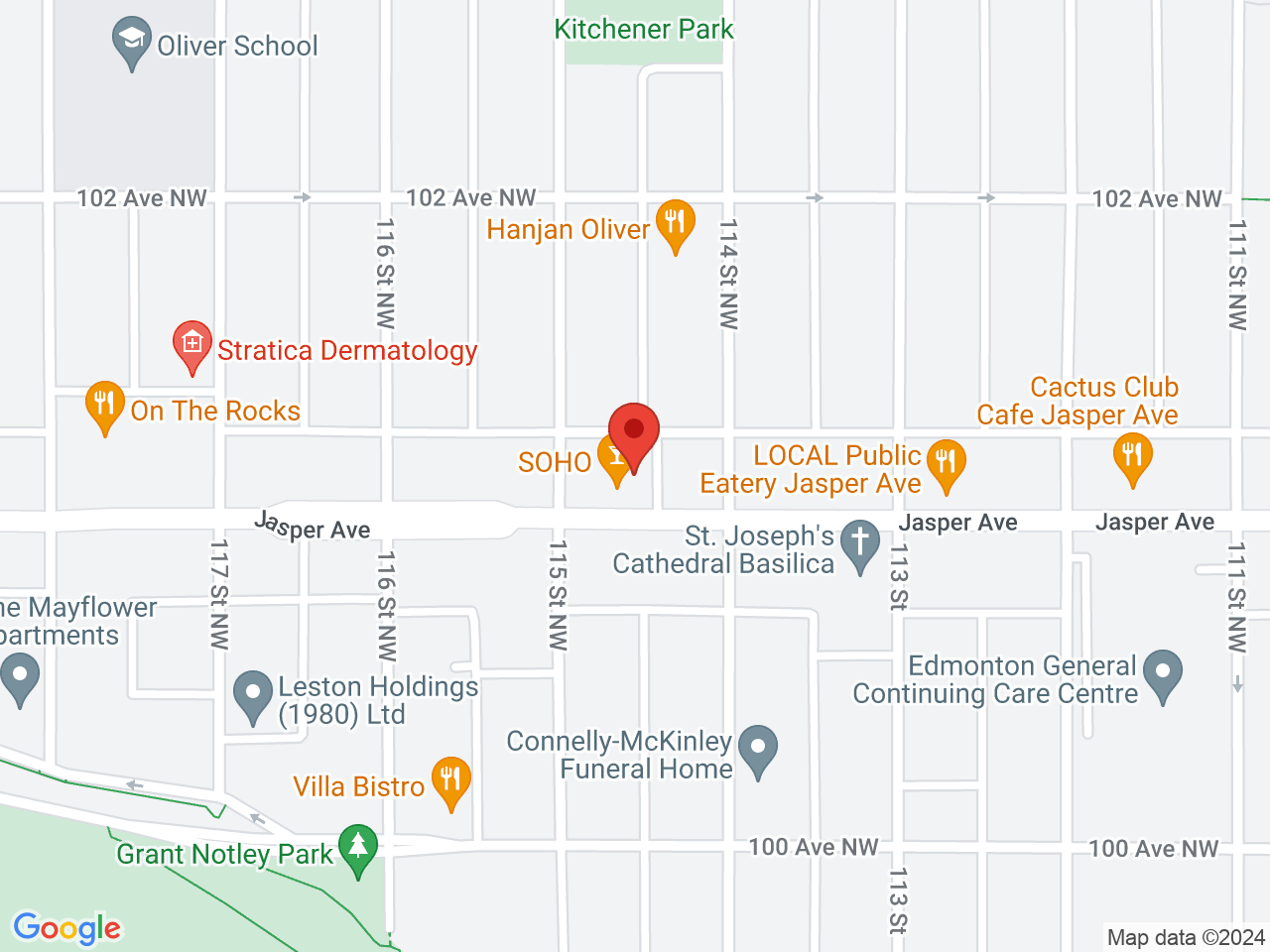 Street map for Cannabis Discounter, 11452 Jasper Ave NW, Edmonton AB