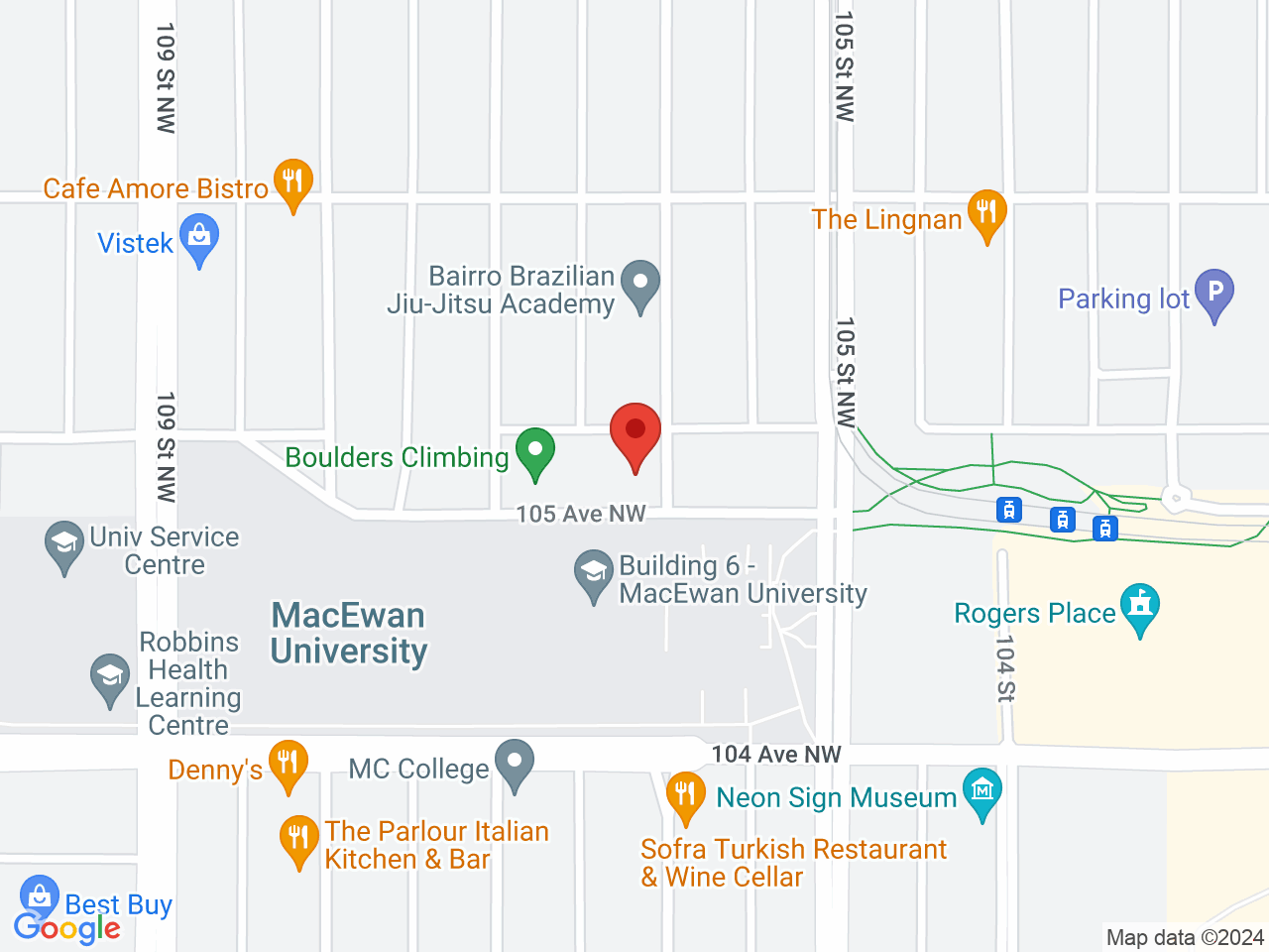 Street map for Elevate Cannabis, 10604 105 Ave NW, Edmonton AB
