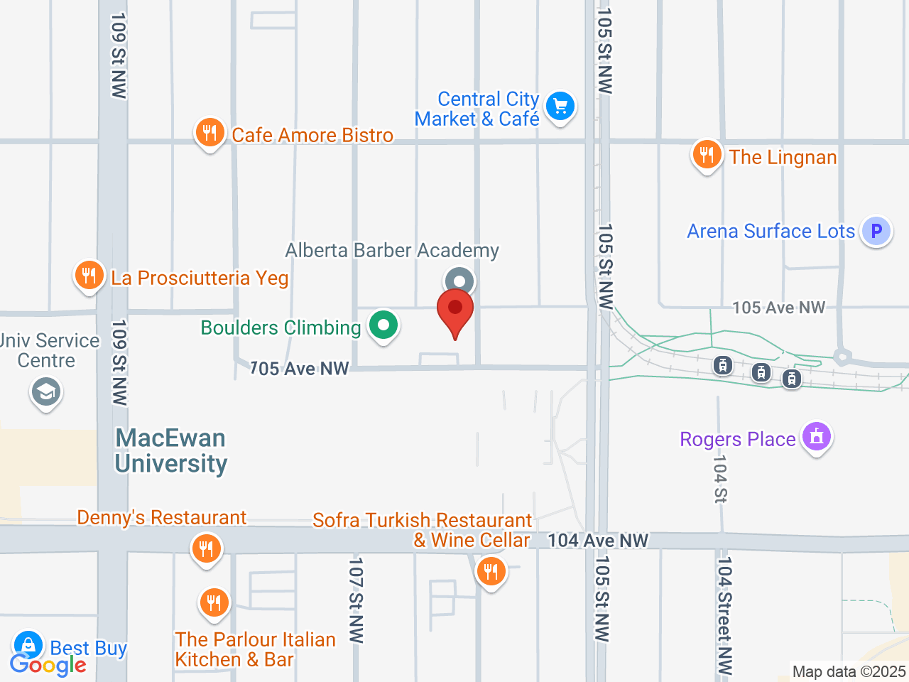 Street map for Elevate Cannabis, 10604 105 Ave NW, Edmonton AB