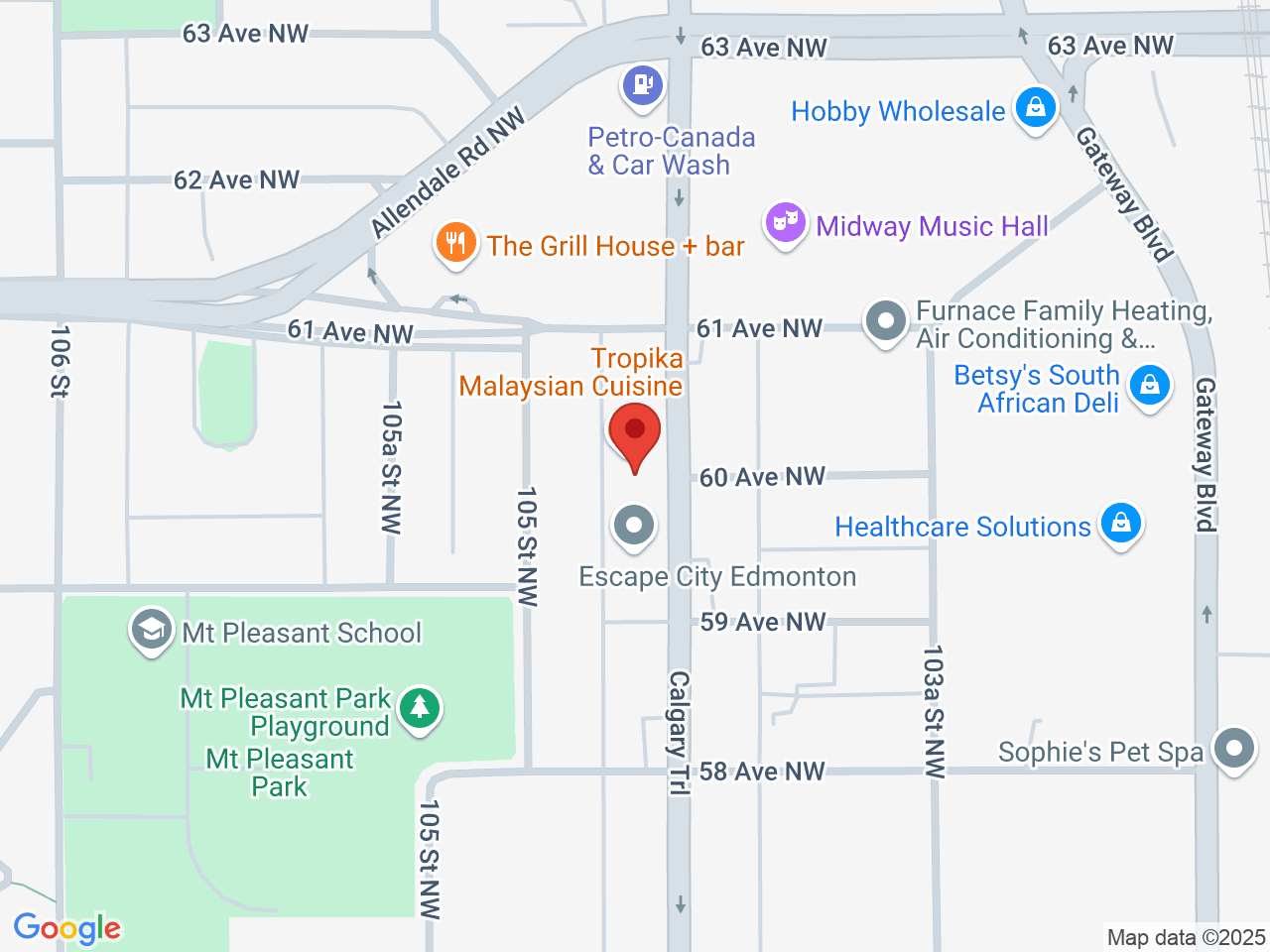 Street map for Flower Junction, 5936 104 St NW, Edmonton AB