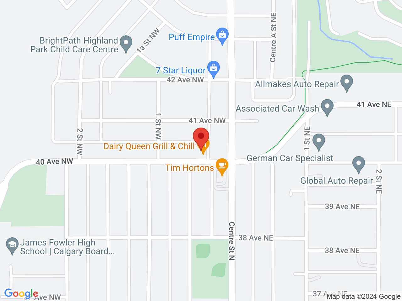 Street map for Highland Buds, 118 40 Ave NW, Calgary AB