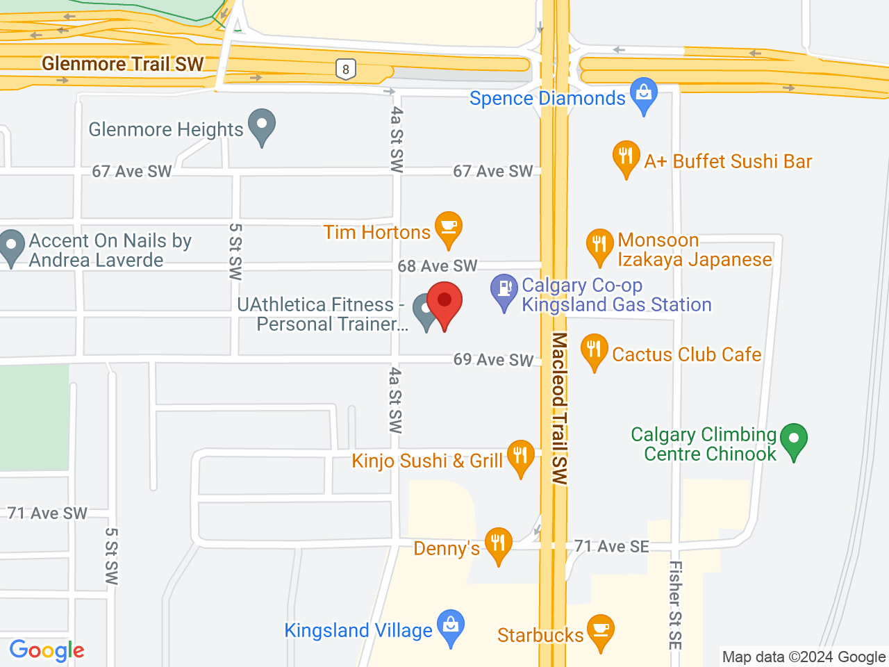 Street map for Leaf Life Cannabis Kingsland, 560 69 Ave SW #110, Calgary AB