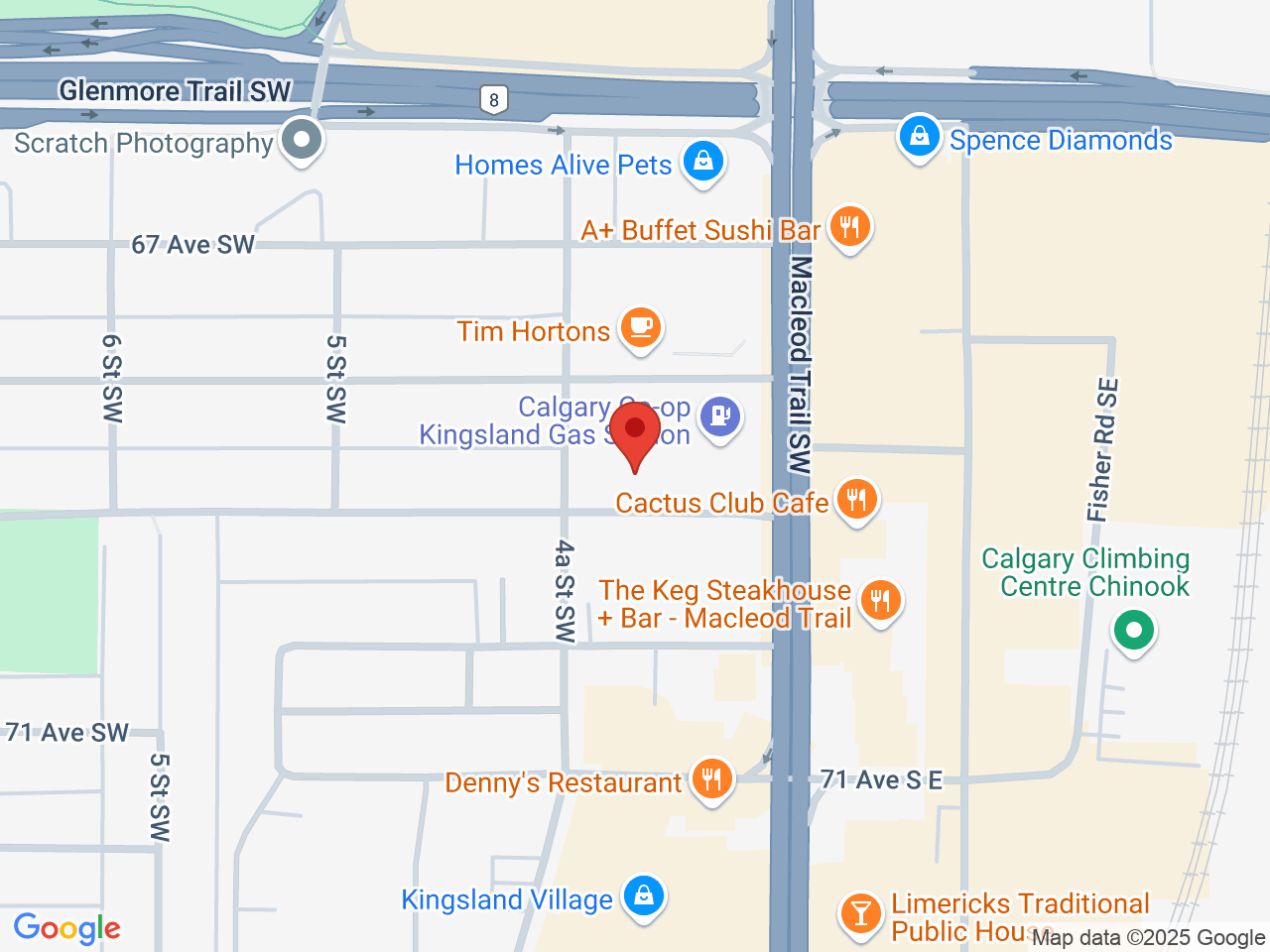 Street map for Leaf Life Cannabis Kingsland, 560 69 Ave SW #110, Calgary AB