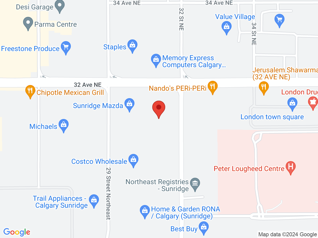 Street map for Leaf Life Cannabis Sunridge, 12-3181 32 St NE, Calgary AB