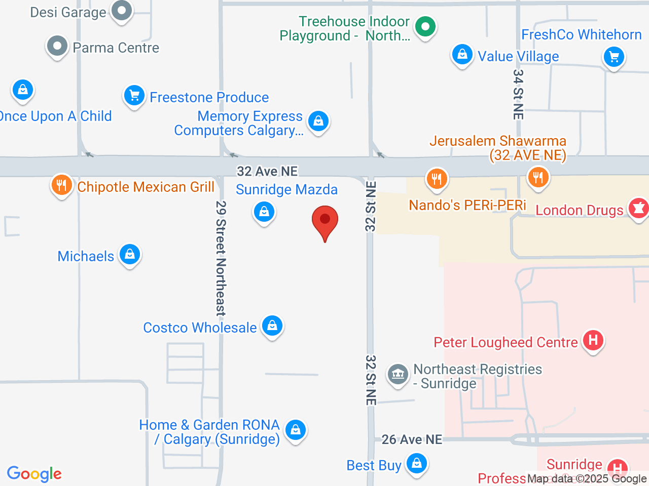 Street map for Leaf Life Cannabis Sunridge, 12-3181 32 St NE, Calgary AB