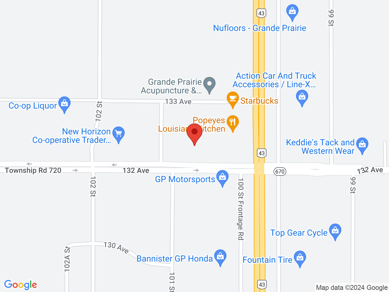Street map for Lucid Cannabis Trader Ridge, 101-13205 102 St, Grande Prairie AB