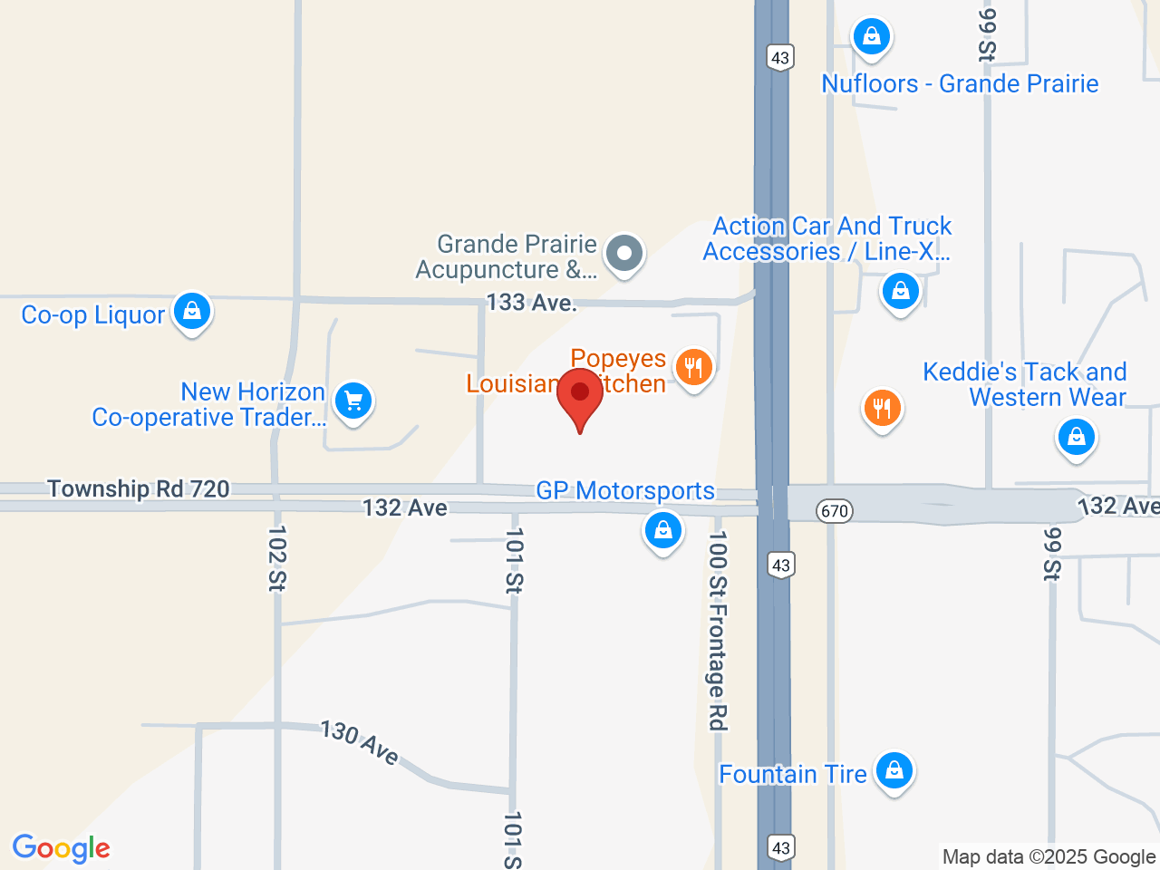 Street map for Lucid Cannabis Trader Ridge, 101-13205 102 St, Grande Prairie AB