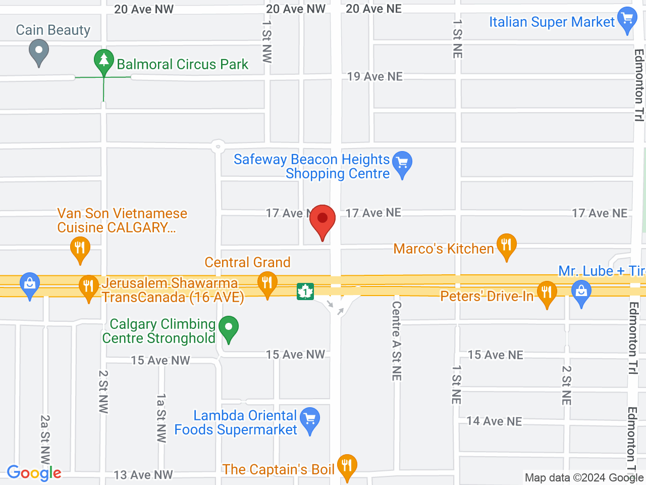 Street map for Omkara Cannabis, 1711 Centre St NW, Calgary AB
