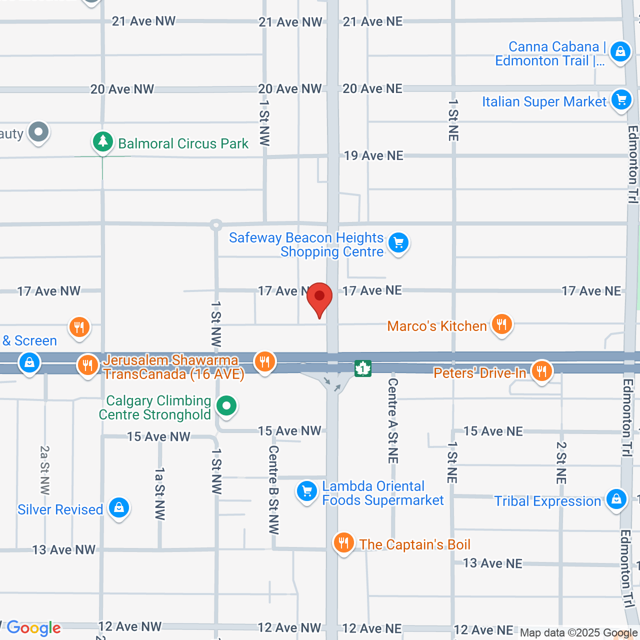 Street map for Omkara Cannabis, 1711 Centre St NW, Calgary AB