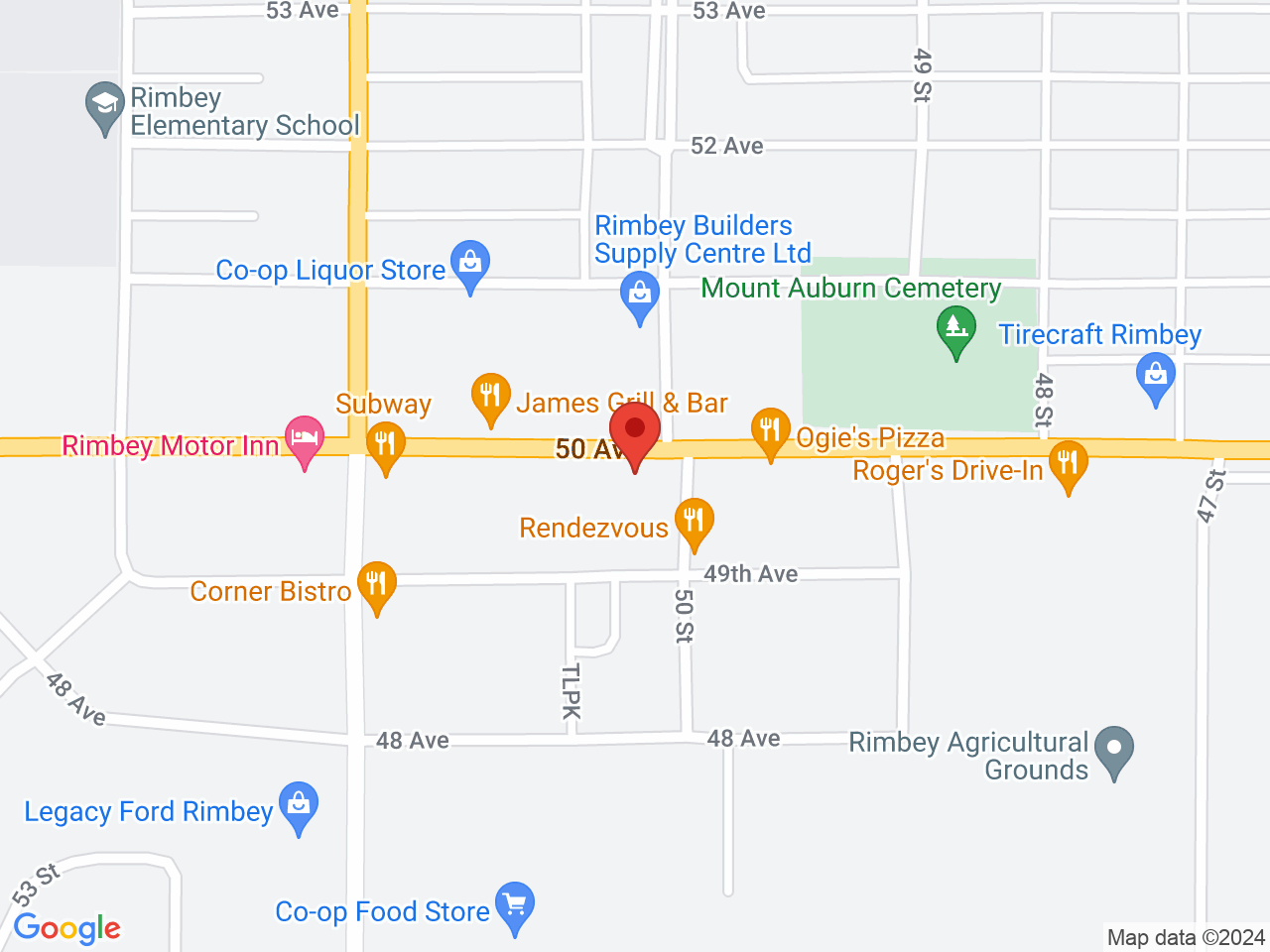 Street map for Oz Cannabis, 102-5005 50 Ave, Rimbey AB