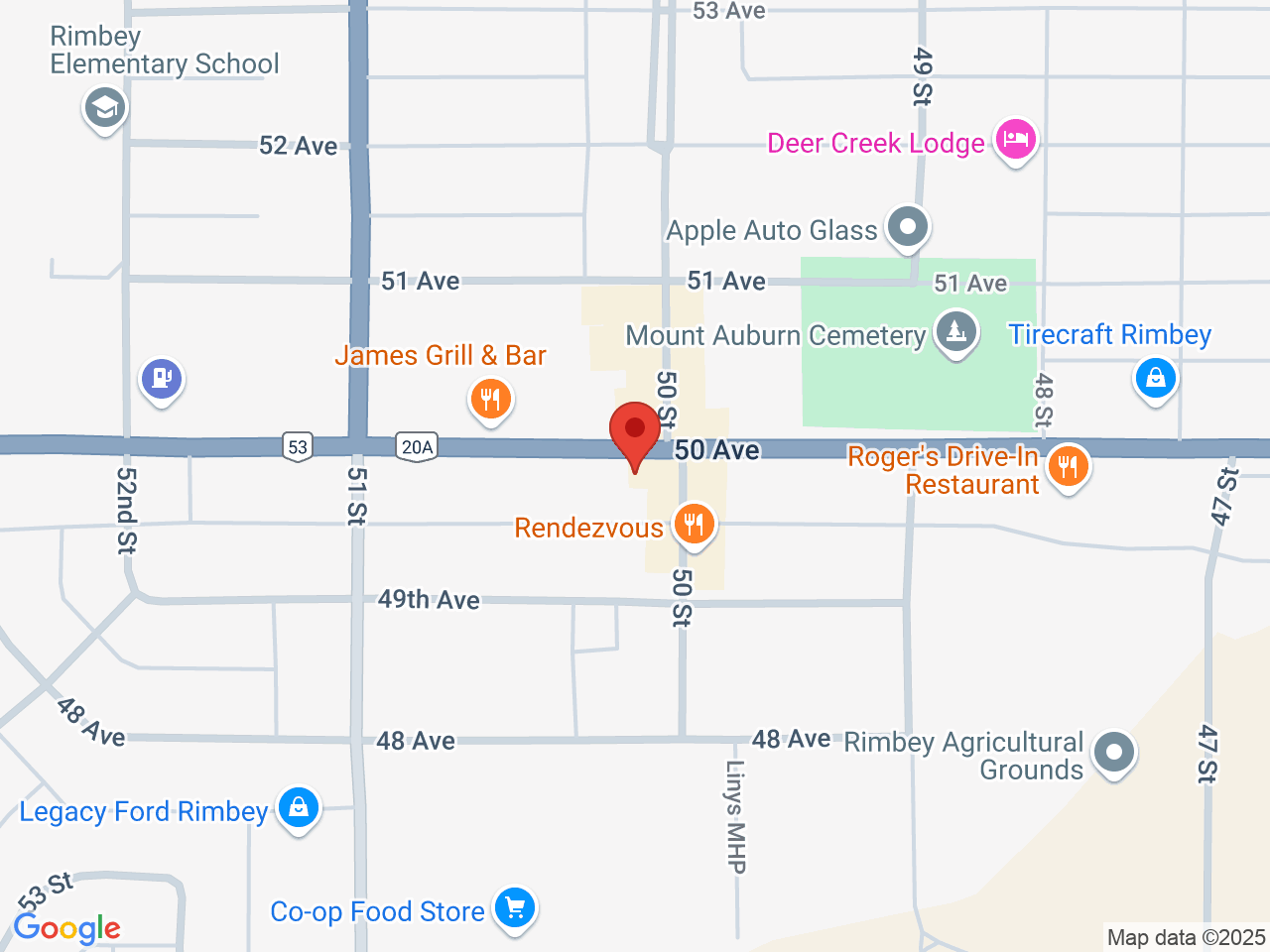 Street map for Oz Cannabis, 102-5005 50 Ave, Rimbey AB