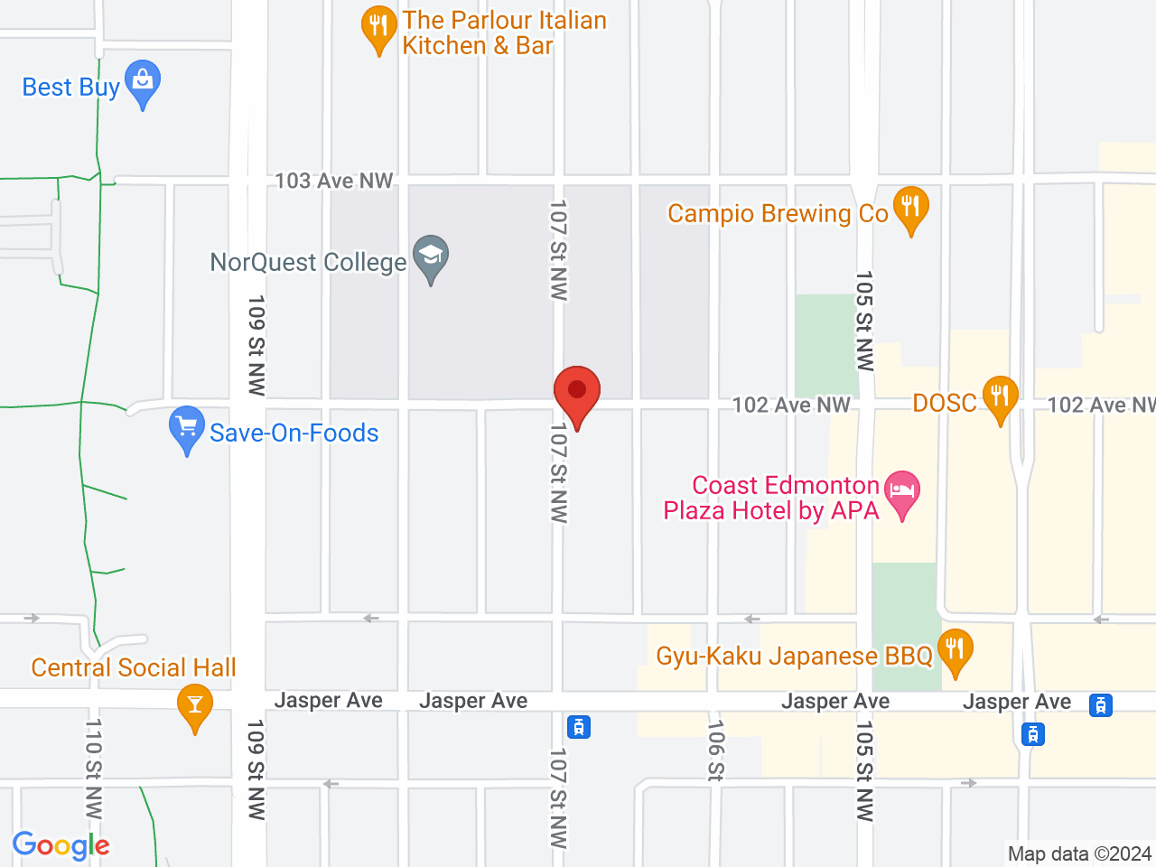 Street map for Smokey's, 10185 107 St NW, Edmonton AB