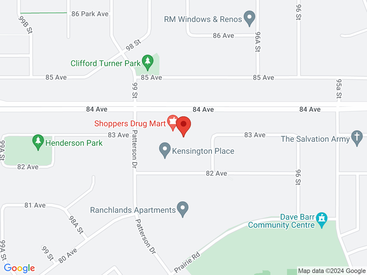 Street map for Lucky Leaf Cannabis, 1-9701 84 Ave, Grande Prairie AB