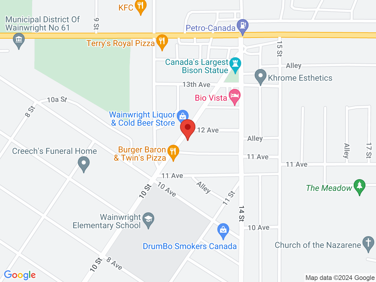Street map for Wainwright Cannabis, 1111 10 St, Wainwright AB