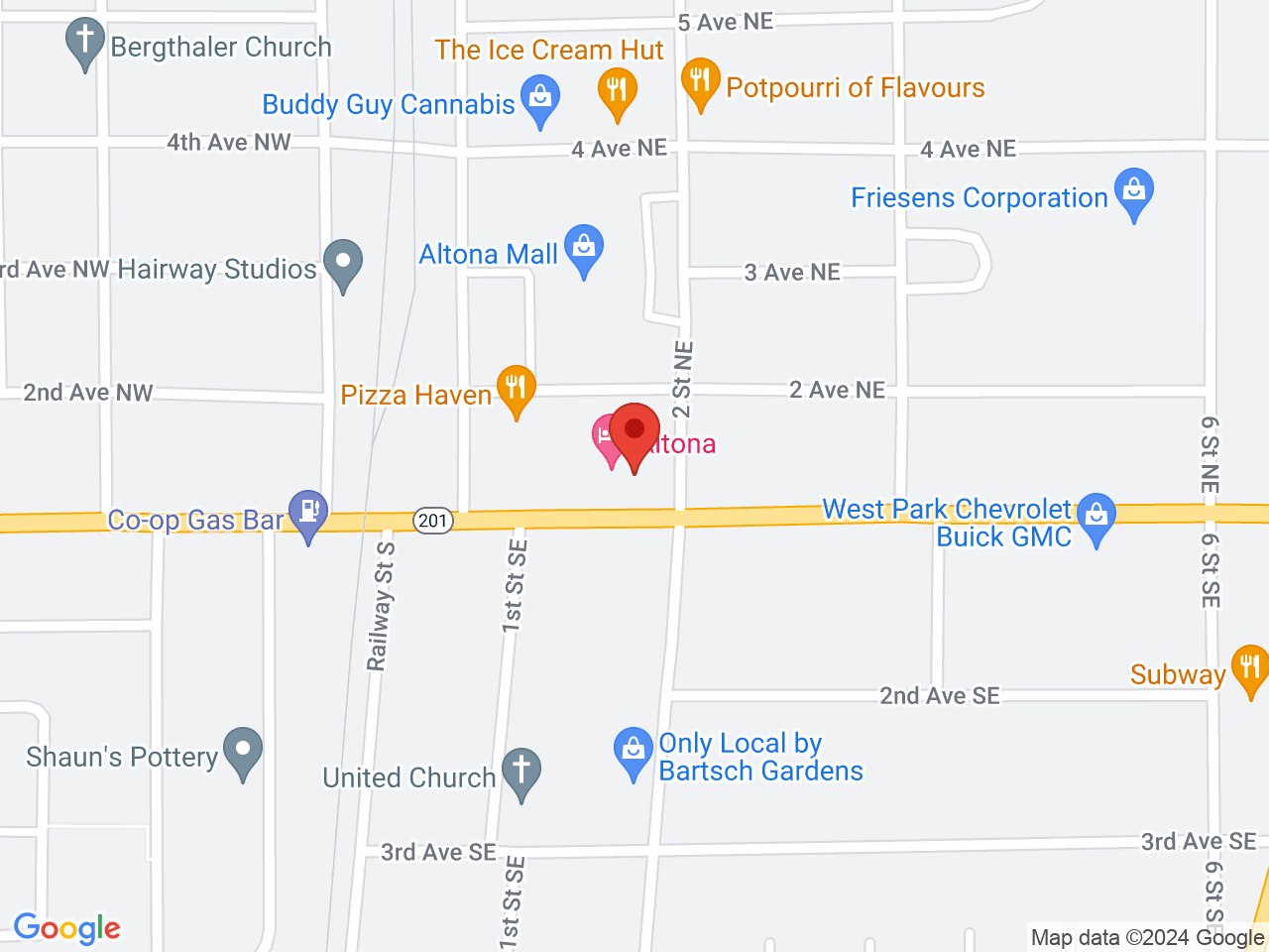 Street map for The Front Desk Altona Motor Hotel, 61 Centre Ave E, Altona MB