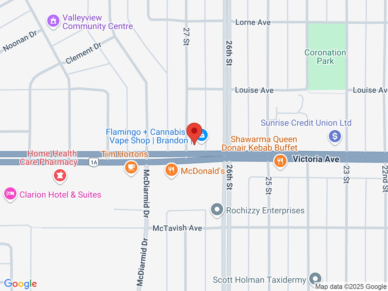 Street map for Flamingo + Cannabis, 1-2637 Victoria Ave, Brandon MB