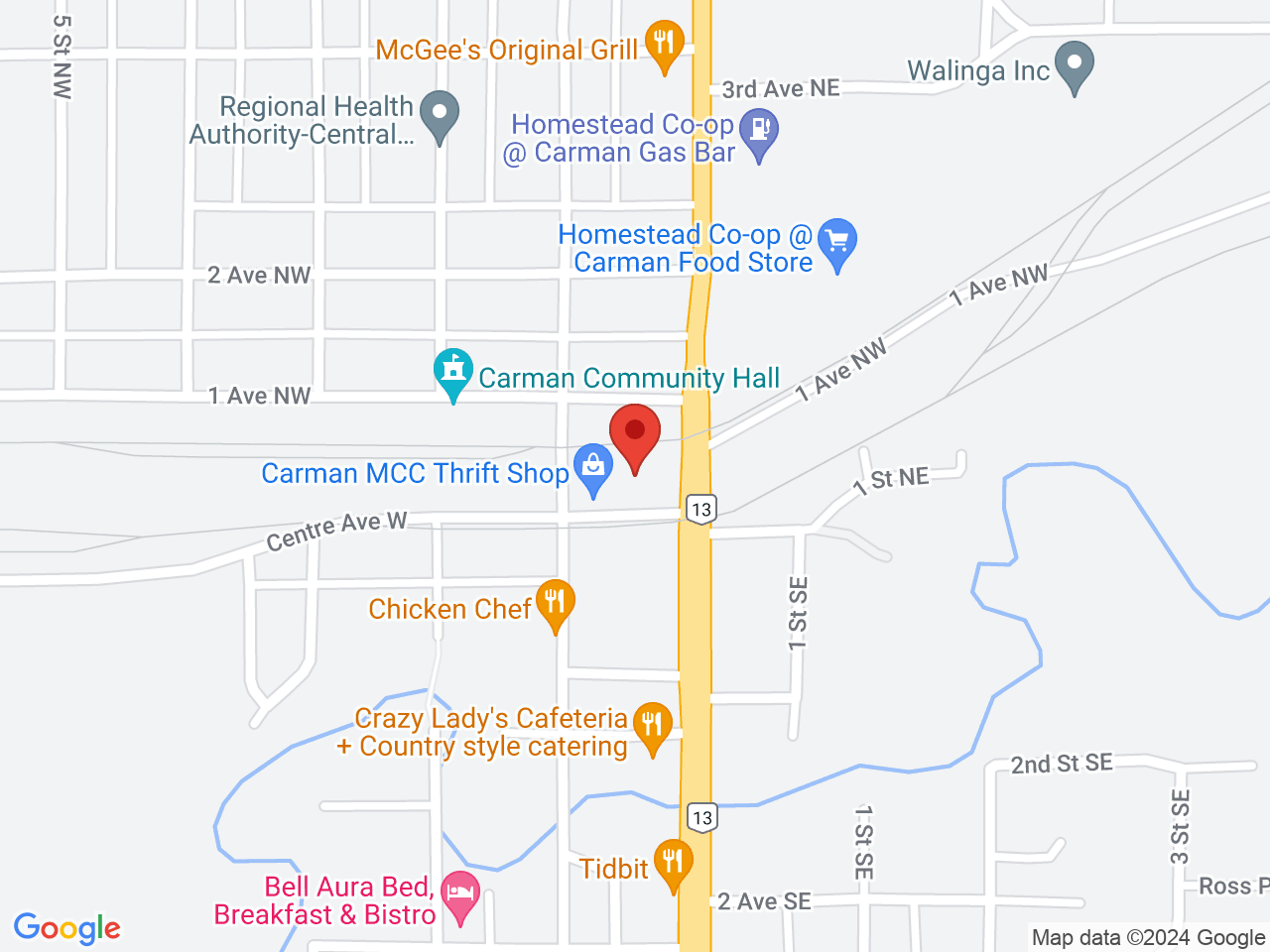 Street map for Rural Buds Cannabis Shop, 9 Centre Ave W, Carman MB